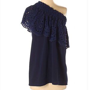 Rungolee | Navy Blue Eyelet One Shoulder Top